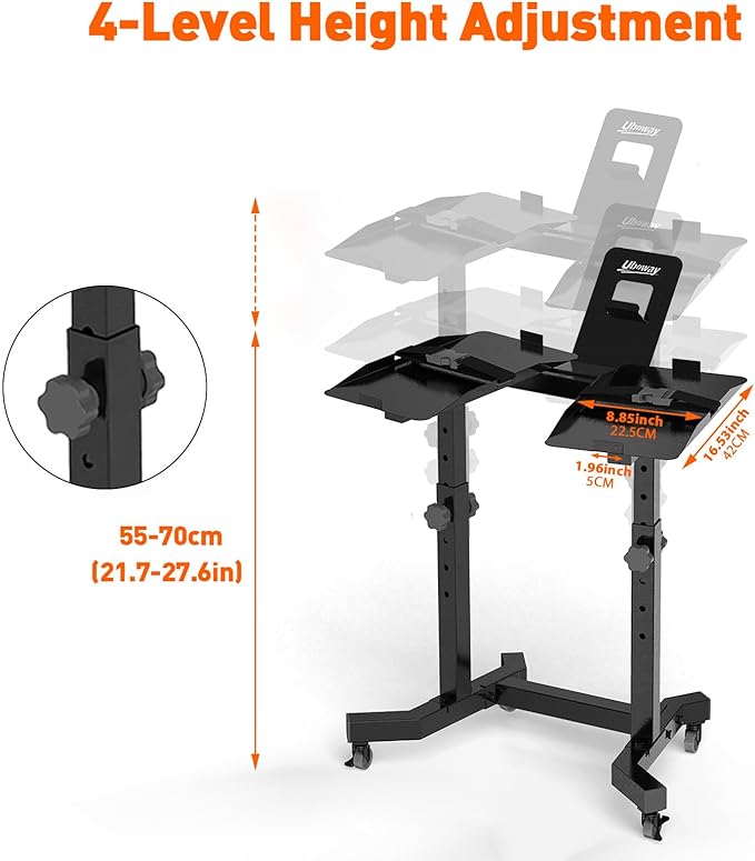 Uboway Adjustable Dumbbell Stand- Dumbbell Rack with 4 Level Height Adjustment, Weight Stand for Dumbbells with Tablet Holder and Wheels, Hand Weight Rack for Adjustable Dumbbell Set, Home Gym Fitness（Bonus Foot Pads）