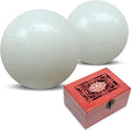 Natural Marble Baoding Chinese Meditation Balls, Stress Relief Hand Exercise Therapy Set with an Upgraded Shockproof Imitation Wood Box, 2-Piece Set,White Medium-1.57"