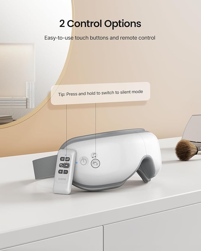 RENPHO Eye Massager with Heat, Mothers Day Birthday Gifts for Women Men Her Him, FSA Eligible HSA Sleep Mask with Remote Compression, Head Massager for Migraine Relief Stye Eye Eyeris 1