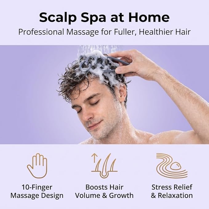Scalp Massager for Stress Relief, 10-Finger Deep Scalp Massager, Precision-Molded High-Performance Nylon Tool for Relaxation & Natural Hair Volume, Ideal for Home, Office & Shower（Black）