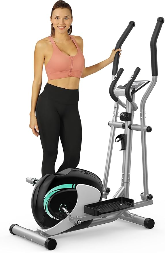 THERUN Elliptical Machine for Home, Hyper-Quiet Elliptical Exercise Machine, Compact Elliptical Trainer w/8 Levels Adjustable Resistance, 6KG Flywheel, Pulse Sensor, LCD Monitor