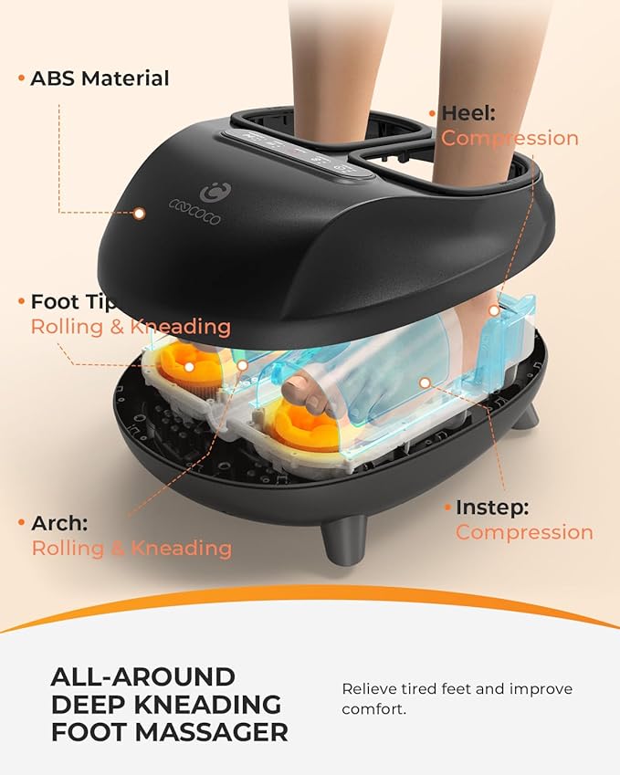 CooCoCo FSA Eligible Foot Massager with Heat, Upgrade ABS Feet Massager with Remote, Foot Massager for Neuropathy & Plantar Fasciitis, Foot Massage Machine with Base, Kneading Compression, Foot Warmer