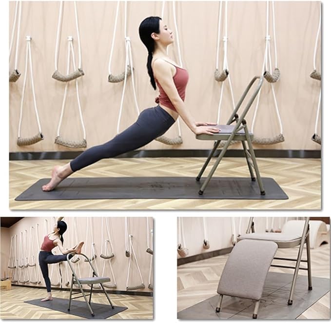 Folding Yoga Chair for Adults, Curved Chaise Lounge Chair for Yoga, Heavy-Duty Meditation and Exercise Chair with Detachable Lumbar Back Support for Home Workouts and Stretching(Gray)