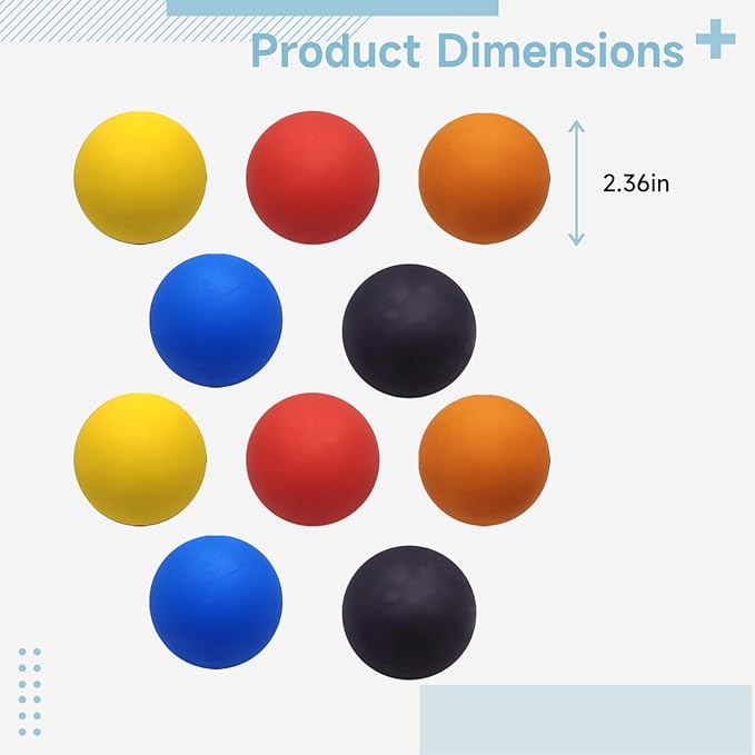 10-Pack Hollow Core High Bounce Squash Balls, Multi-Color Set (2 Each), 2.36-Inch Diameter Exercise Balls for Reaction and Recovery Training