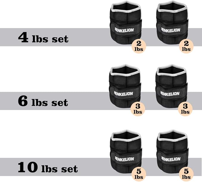 Henkelion 1 Pair 2 3 5 10 Lbs Adjustable Ankle Weights for Women Men Kids, Strength Training Wrist and Ankle Weights Sets for Gym, Fitness Workout, Running, Lifting - Black Grey Pink Blue Purple