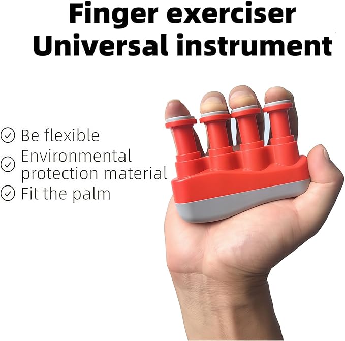 Finger Strengthener, Nalu Hand Grip Trainer Exerciser for Piano, Guitar, Bass, Ukulele Players, Plastic Material, Lightweight and Portable - Improve Finger Flexibility, Strength,1 Pack (Red+Gray)