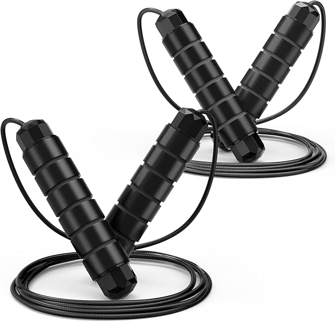 Jump Rope, Tangle-Free Rapid Speed Jumping Rope Cable with Ball Bearings for Women, Men, and Kids, Adjustable Steel Jump Rope with Foam Handles for Home Gym Exercise Fitness Workout Equipment & Slim Body