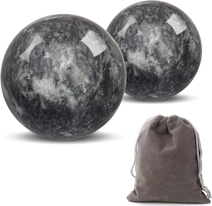 Traditional Chinese Baoding Balls, Marble Health Exercise Stress Relief Balls, Dark Grey, 2-Piece Set (Dark Grey, Small-1.38")