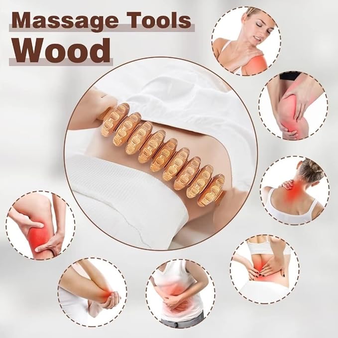 JUANWAN 10-in-1 Wood Therapy Massage Tools Gua Sha Wooden Massager for Body Shaping Massage Tool Set Wood Therapy Tools for Relieving Muscle Pain Body Lymphatic Drainage Massager Anti-Cellulite