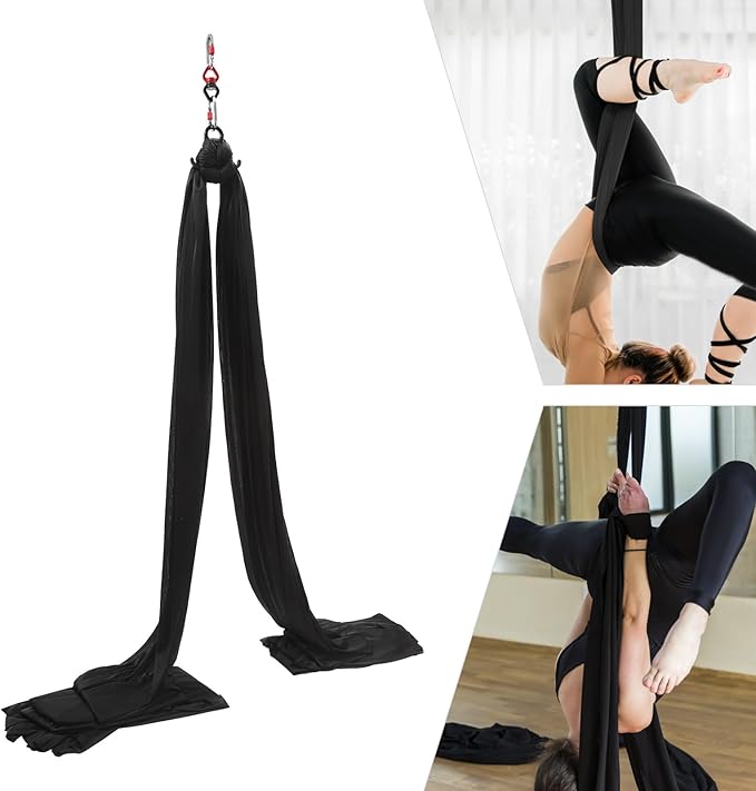 16.4FT 5 m Aerial Yoga Swing Sling Strong Yoga Hammock Kit, Aerial Silks Equipment Set, 440.92 Max Load Capacity, Black