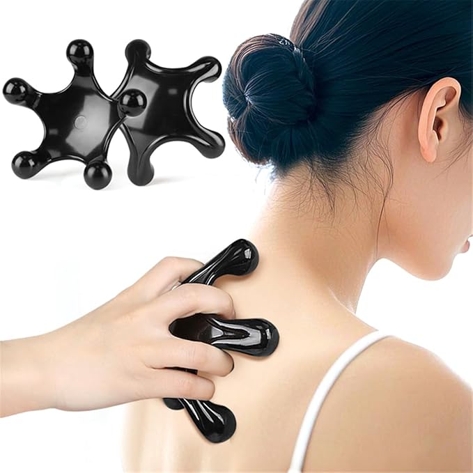 Trigger Point Massage Tools, 2 PCS 5 Legged Manual Full Body Massagers, Deep Muscle Tissue Massager, Handheld Palm Pressure Point Massage Tool, for Neck Shoulder Back Muscle Pain Relief (Black)