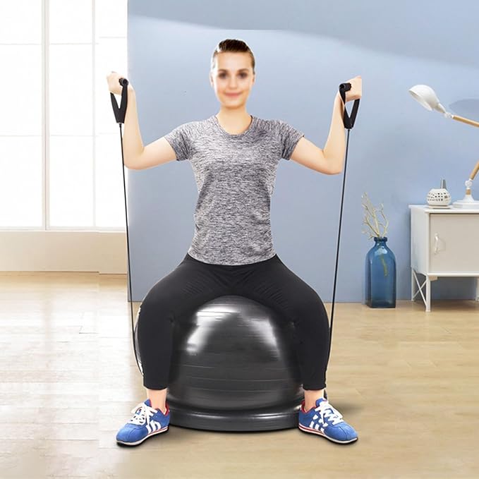 CMYUN Yoga Ball Chair Stability Ball Chair with Bands & Base, Sturdy Desk Ball Chair for Spine Alignment, Exercise Ball Seat for Yoga/Workout/Fitness/Pilates (Size : Diameter 65cm (25 5/8"))