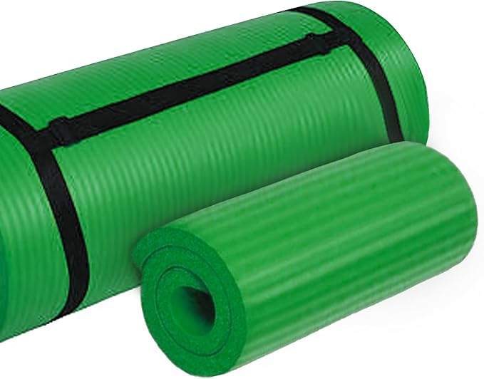 BalanceFrom 71x24 Inches Yoga Mat with Knee Pad and Optional Blocks – Extra 1-Inch Thick Non-Slip Foam with Anti-Tear Surface and Carrying Strap for Home, Studio, or Gym Workouts