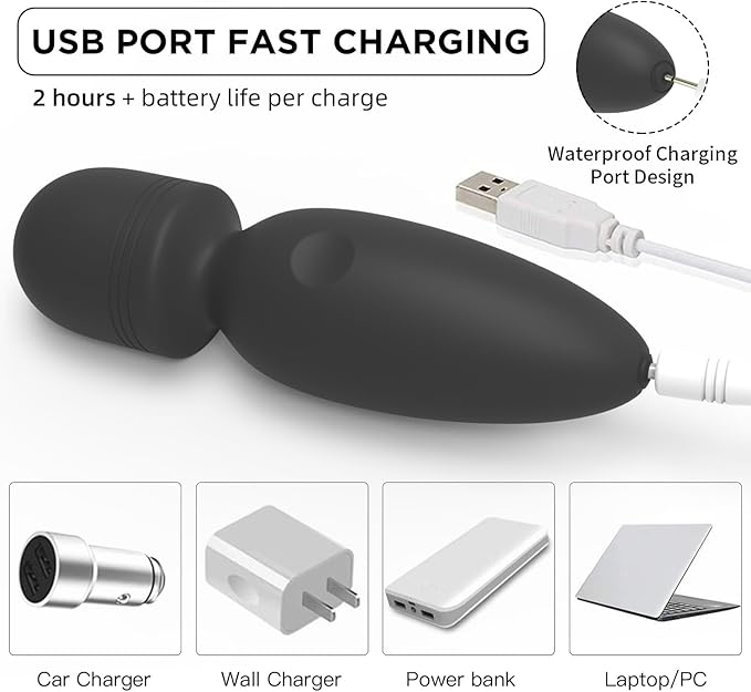 Mini Massager Tools,Small Waterproof Cordless Handheld Massager with 10 Vibration Modes, Personal Handheld Massager for Back（Black）