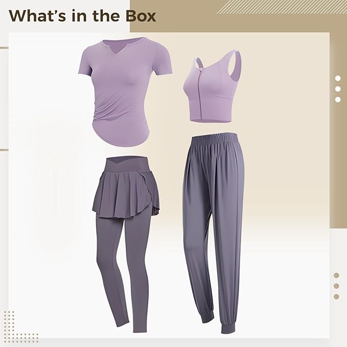 Workout Pilates Set For Women, Yoga Wear, 4 Piece, With Short Sleeves And Tank Sports Bra, Polyester And Spandex, For 135-150, Xxl Size
