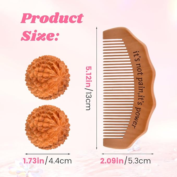 Birth Comb Acupressure Massage Ball Set, Wooden Labor Comb with 2 PCS Spiky Massage Ball Stress Relief, New Mom Gifts for Natural Labor and Delivery Essentials, Mom to Be Gift
