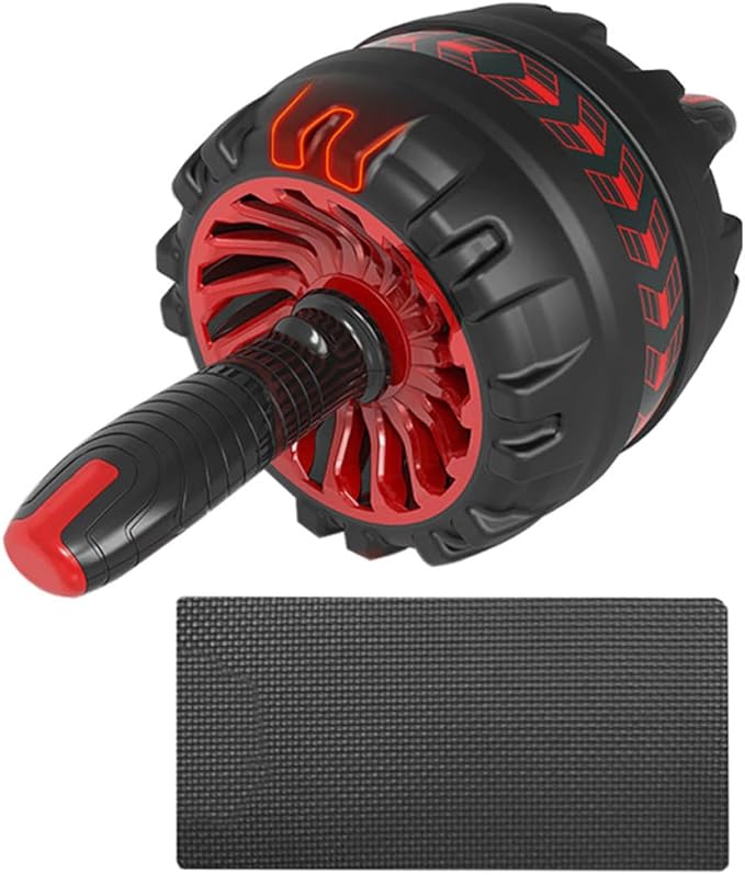 Ab Roller Wheel for Abdominal Exercise with Automatic Silent Rebound, Fitness Exercise Roller with Knee Pad, Home Gym Core Workout Equipment in Dark Red