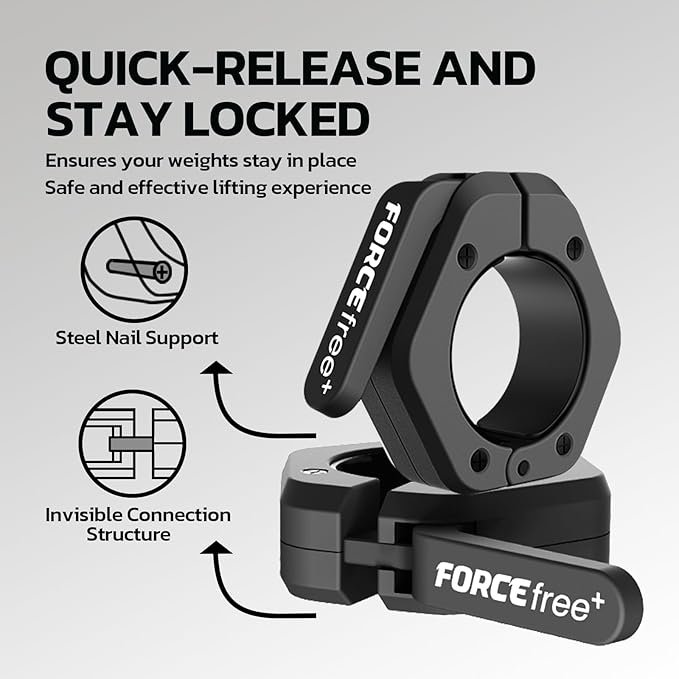 Barbell Clips (Pair), Barbell Clamps, Quick Release Olympic Barbell Clamps with Anti Slip TPR Grip, Barbell Collars for Secure Weightlifting & Powerlifting