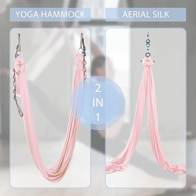 Aerial Silks Yoga Swing Set - 9/11 Yards Aerial Yoga Hammock Kit Anti-Gravity Flying for Fitness, Low/Non Stretch Nylon Tricot Fabric Hardware Included for Dance
