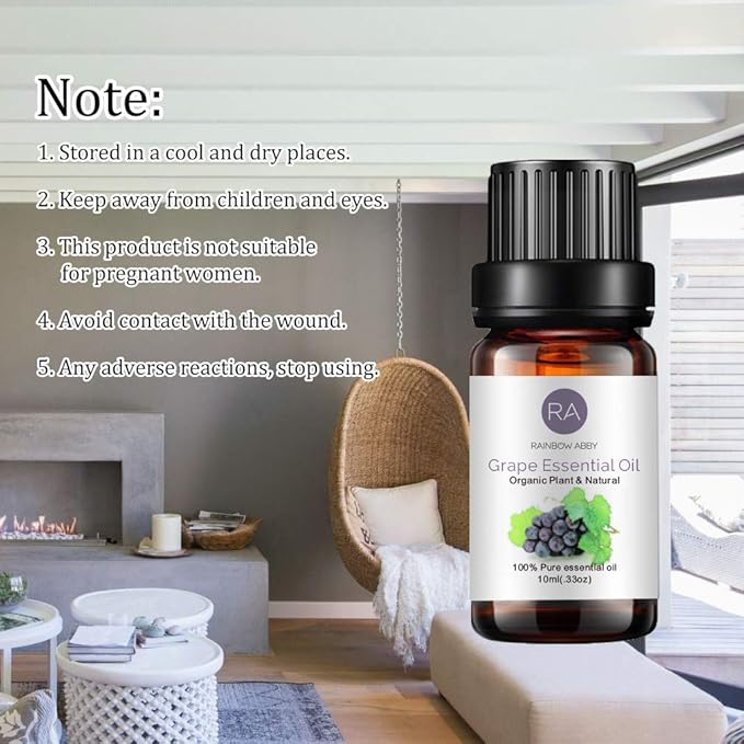 Grape Essential Oil 100% Pure Oganic Plant Natrual Flower Essential Oil for Diffuser Message Skin Care - 10ML