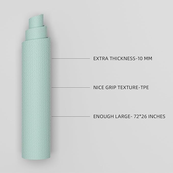 10 mm Yoga Mat 72"x26" TPE Non-Slip Exercise Mat 0.4" Thick, Easy-to-Carry Fitness Mat for Yoga, Pilates & Workout, Professional Mat, Made with Recyclable Material, Durable, Easy to Clean