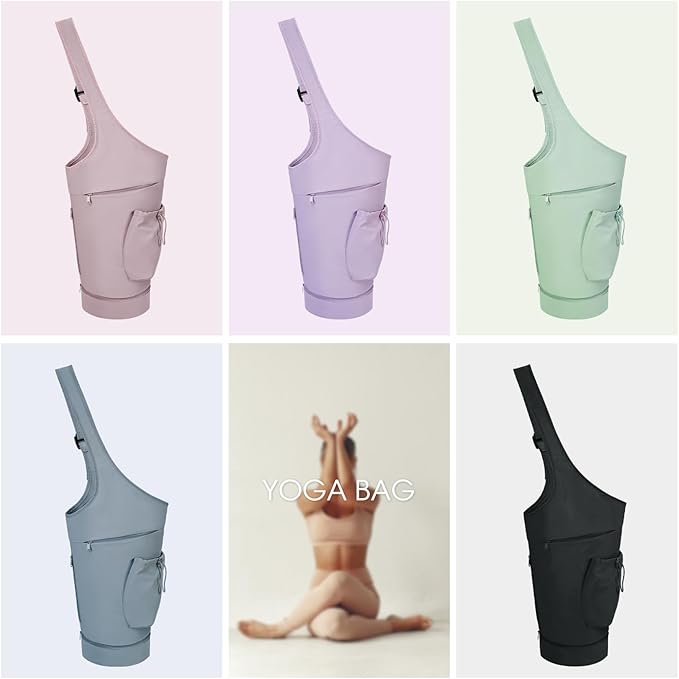 sportsnew Yoga Mat Bag, Large Opening Long Tote Yoga Mat Carrier Holder Bag with Waterproof Wet Pocket and Drawstring Water Bottle Pocket, Adjustable Shoulder Strap Storage Bag, patent pending