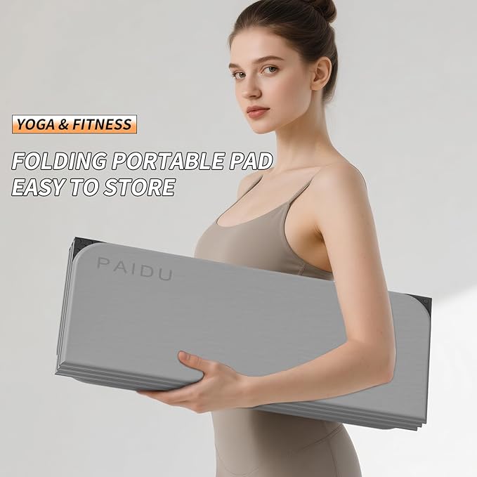 Foldable Fitness Yoga Mat | 2/5" (10MM) Extra Thick | SGS Certified Non-Slip TPE | 75x26" Extra Long-Wide | Portable & Easy Store | for Yoga, Pilates, Home Gym & Full-Body Workouts