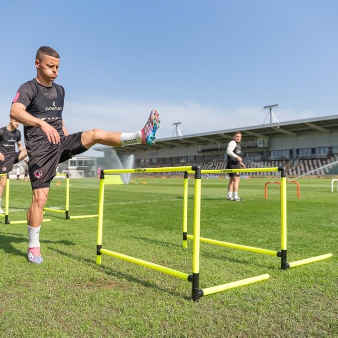 FORZA Weighted Training Hurdles – Adjustable Height 27in to 42in – Set of 5 Speed Hurdles with Folding Legs & 3-Point Base – Durable Agility Hurdles for Football, Track & Sports Training