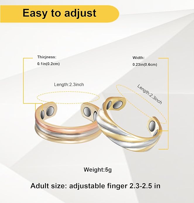 Copper Rings for Women, Pure Copper Adjustable Magnetic Ring （FUTI）