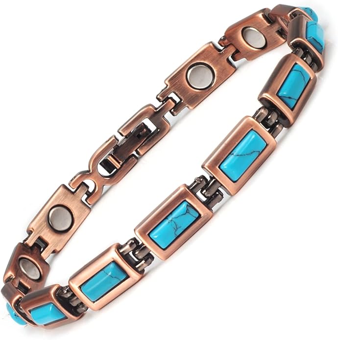 Copper Bracelets for Women, Pure Copper with Colored Turquoise Bracelet, 3500 Gauss Magnets, Fashion Jewelry（FUTI-1）
