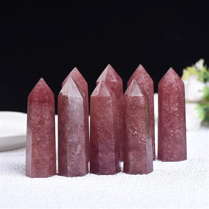 Meditation Home 2PC Natural Strawberry Crystal Column six Prismatic Column Single Crystal six Prism Home Meditation (Size : 8-9cm)