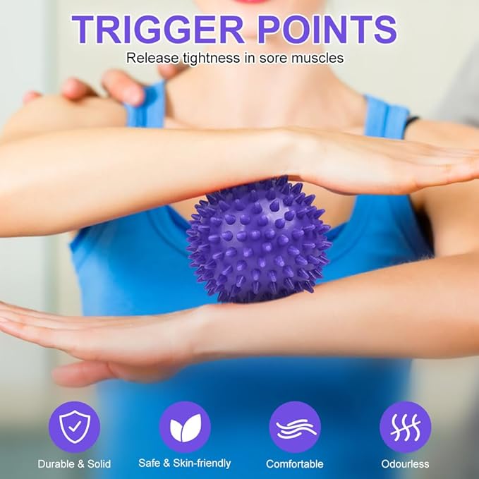 URAQT Spiky Massage Ball Set, 2 Pack Physical Therapy Massage Balls, Hard Lacrosse Ball & Spiky Massage Ball for Myofascial Release and Trigger Point Deep Tissue Massage (Purple)