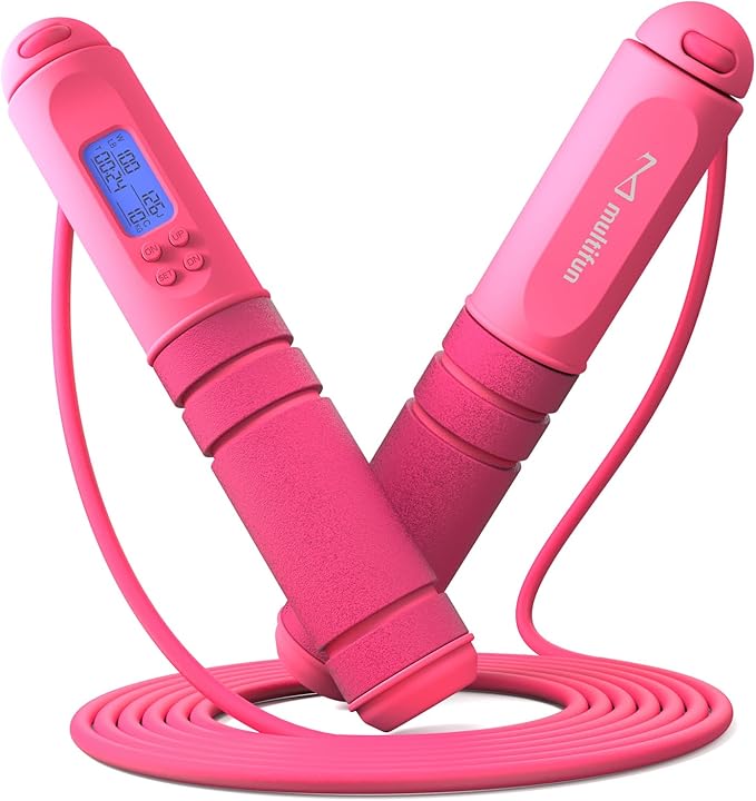 multifun Digital Jump Rope with Smart Counter & Timer - Adjustable Speed Skipping Rope for Fitness, Weight Loss, Boxing, MMA - Tangle-Free Ball Bearings & Anti-Slip Handles for Men, Women, Kids