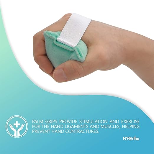 NYOrtho Hand Contracture Cushion 5" x 2.5" - 1-Pack Palm Grip for Stroke Recovery & Orthopedic Support - Latex-Free, Odor-Control, Sweat-Resistant, Machine Washable Palm Protector with Elastic Strap