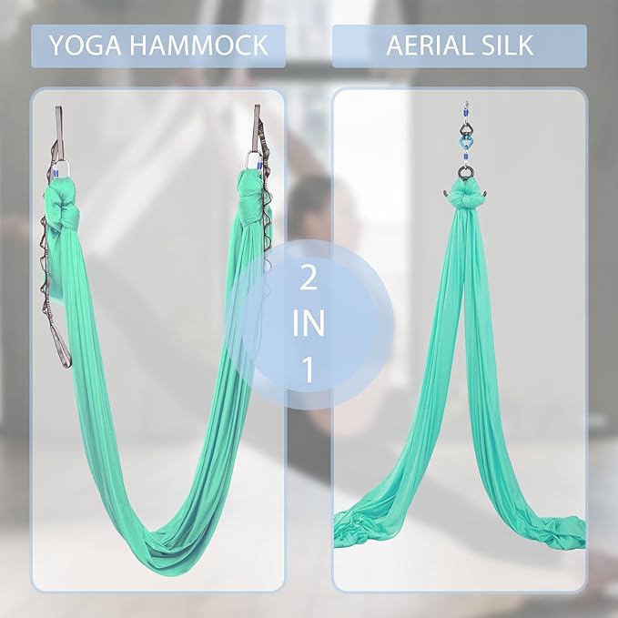5.5 Yards Aerial Silks Yoga Swing Set - Aerial Yoga Hammock Kit Anti-Gravity Flying for Fitness, Low/Non Stretch Nylon Tricot Fabric Hardware Included for Dance