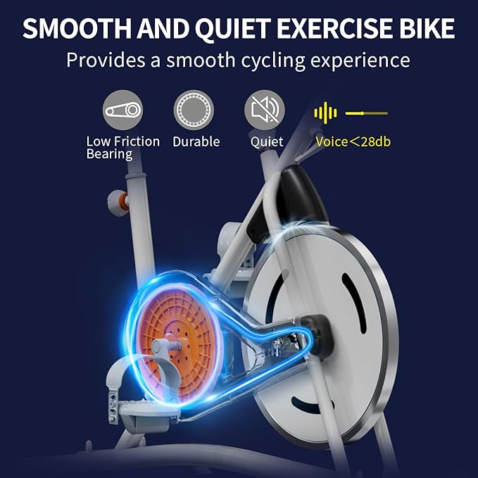 Exercise Bike with Exclusive Heart Rate Sensor and APP Sync, Stationary Bikes for Home with Continuously Variable Resistance, Compact Indoor Cycling Bike with Tablet Mount