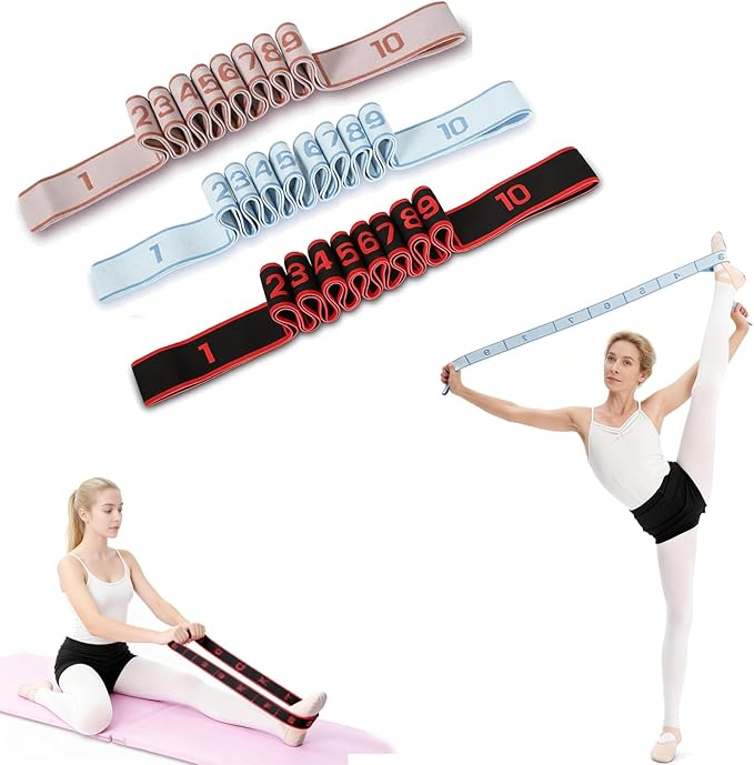 Fitness Resistance Band for Stretching & Yoga, 8/10/12-Section Stretch Band with Clear Markings, Elastic Training Band for Pilates, Yoga, Fitness & Stretching Exercises