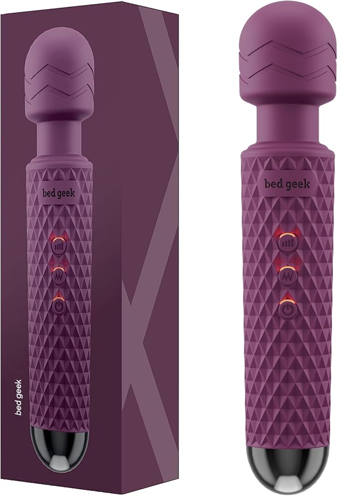 bed geek Cordless Personal Massage Wand – Waterproof & USB Rechargeable, Skin-Soft Silicone, 20 Vibration Patterns, 8 Speed Settings, Memory Function for Relaxation and Muscle Comfort