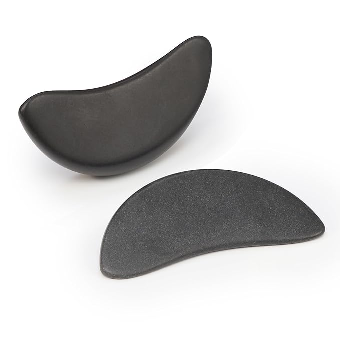 Master Massage 2-Piece Large Waning Moon Crescent Massage Stone Set – Arc Curved Hot Stones for Deep Tissue Therapy, Gua-Sha & Pressure Point Massage – Black Basalt Rock Tool Pack
