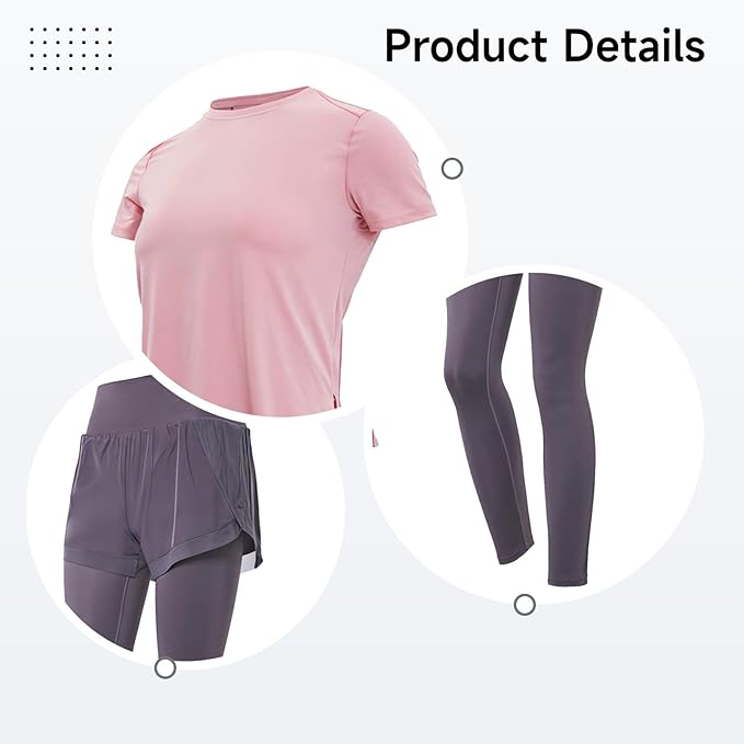 Women'S Pilates Outfit Set, Black, Stretchy Fabric, Short Sleeve Two Piece, Casual And Sports Xxl