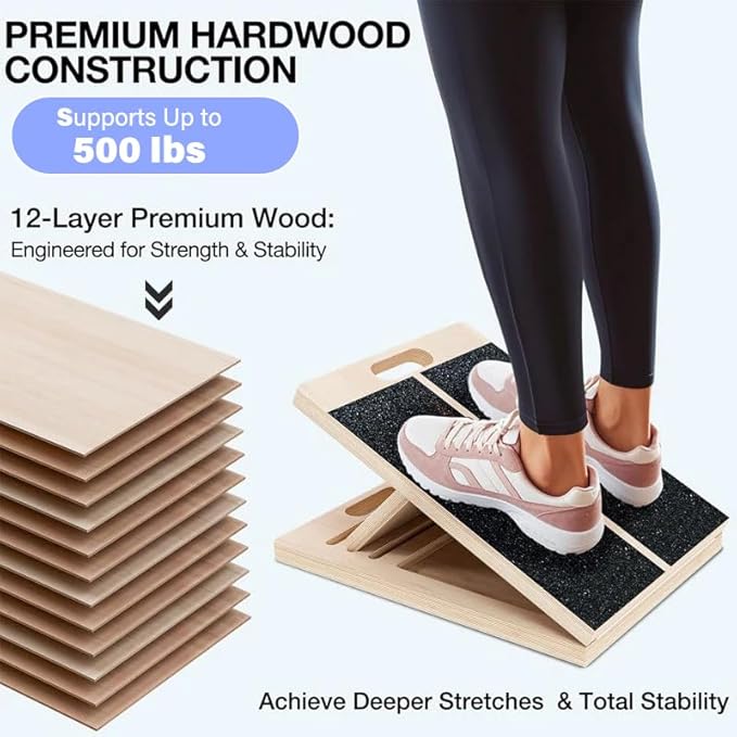 Saker 6-Angle Slant Board & Balance Board, Slant Boards for Exercise, Adjustable 40° Incline & Balance Board - 6-Angle Non-Slip Wooden Trainer for Squats, Calf Stretch, Stability Workouts