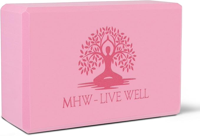 MHW - LIVE WELL EVA Foam Yoga Block, High Density Foam Exercise Block - Lightweight Pilates Block - 9.06 x 5.91 x 2.95 Inches, Single Piece, EVA Material - Pink (Pink, Pack of 1)