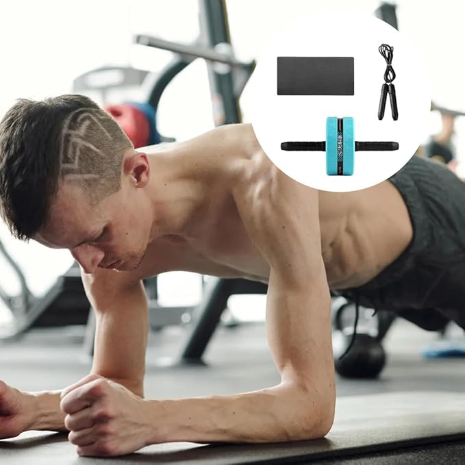 Ab Roller Wheel with Knee Pad and Jump Rope, Blue Silent Fitness Wheel for Home Abdominal Exercise and Core Strength Training