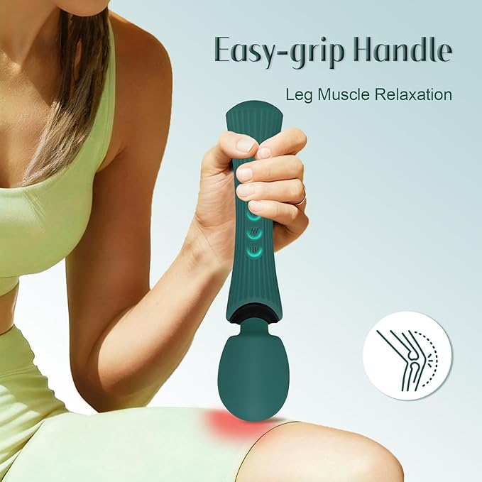 Handheld Personal Portable Cordless Waterproof Rechargeable Massager - 12 Modes 3 Speeds, Quiet Function & Soft Silicone for Neck, Shoulder, Back Pain Relief - Rose Green