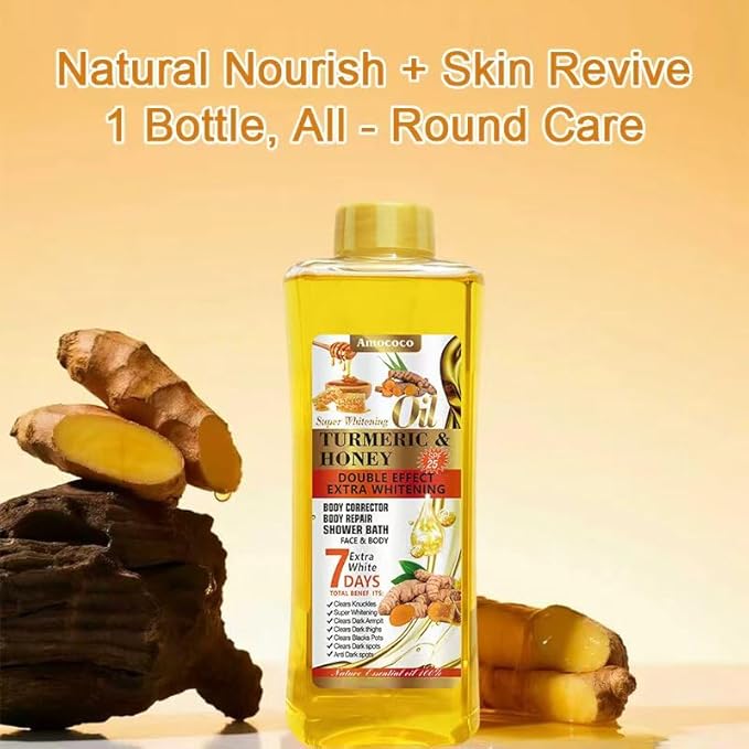 Turmeric & Honey Body Oil, Deep Moisturizing Treatment with Sweet Almond Oil, Vitamin E, and Collagen (8.45 fl oz)