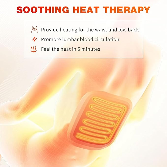 SLOTHMORE Vibration Back Massager for Chair with Heat, Chair Massager Pad with 8 Vibration, Seat Cushion for Seniors, Office Workers & Family, Fatigue & Pain Relief in Office, Home & Travel