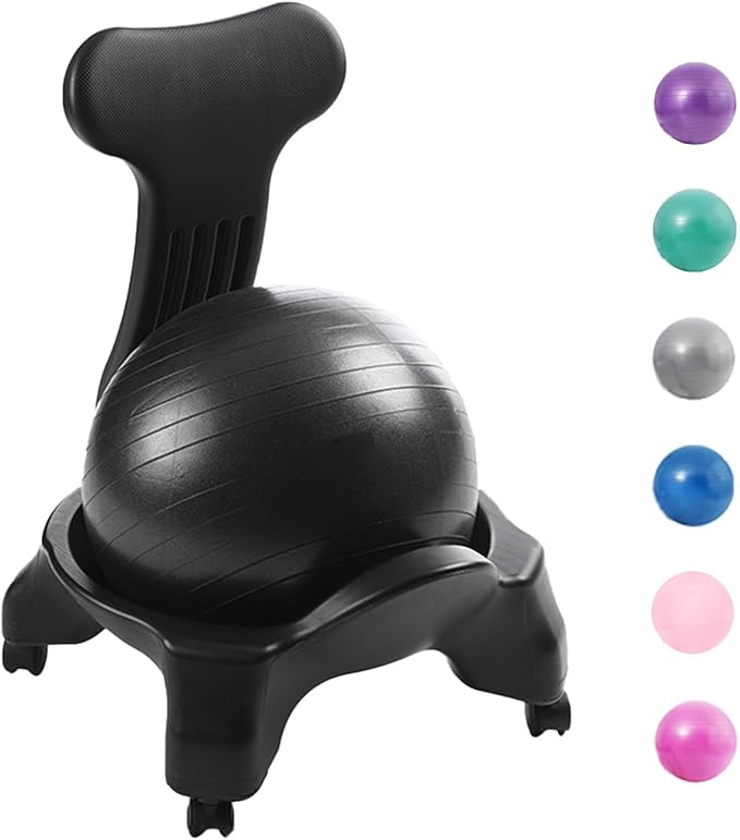 CMYUN Yoga Ball Chair Ergonomic Chair with Replaceable Balls, Stability Yoga Ball Chair for Office Home Classroom, Exercise Ball Seat with Wheels & Back Support (Color : Black)