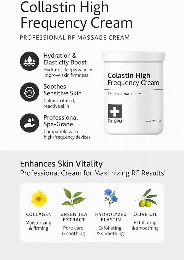 Dr. CPU Collastin High Frequency Cream 1000ml – Professional RF Massage Cream for Face & Body – with Collagen & Elastin – Korean Spa-Grade Skincare