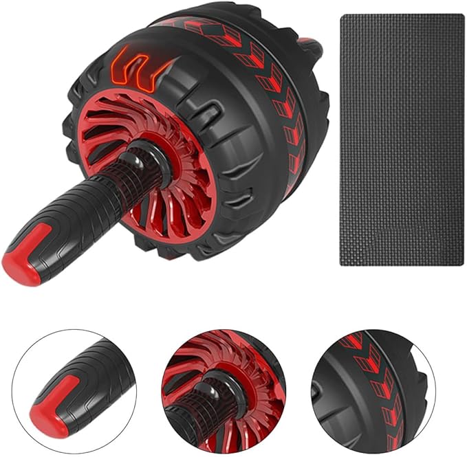Double Wheel Ab Roller with Knee Pad, Silent Automatic Rebound Abdominal Roller for Home Gym Workout, Fitness Exercise Wheel for Core Strength Training
