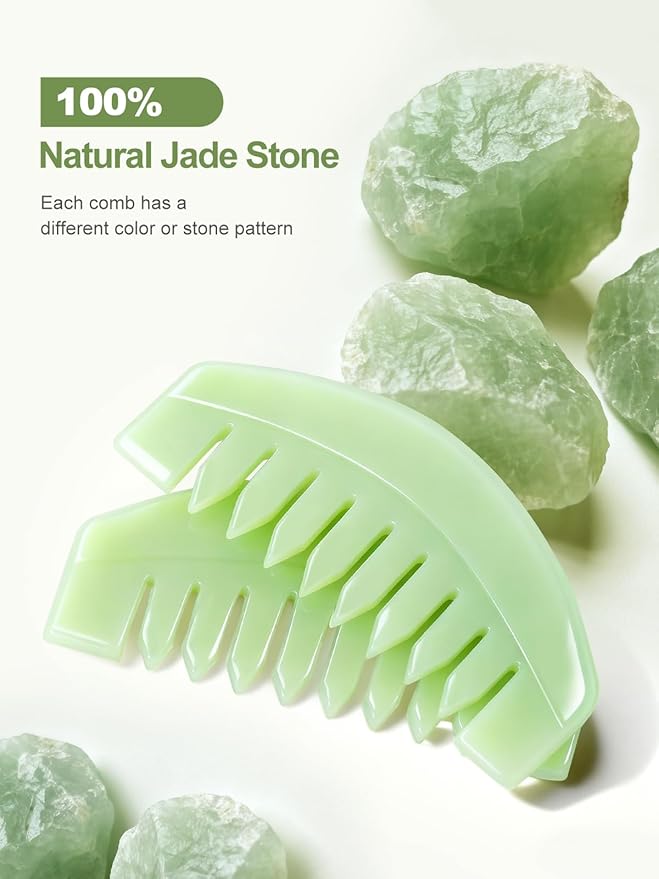 airogym 2 PCS Natural Jade Massage Comb, Guasha Scraping Scalp Comb, Multi-Functional Handheld Head Massage Tools, Meridians Massager for Head Caring, Relaxation, Physical Therapy, Acupoint Treatment
